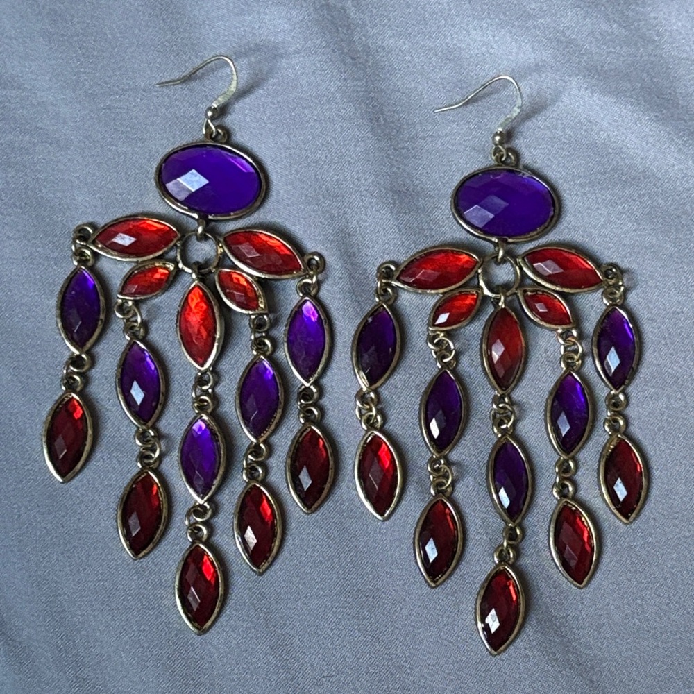 Unbranded Artsy Boho Colorful Elegant Red Purple Chandelier Earrings Women’s